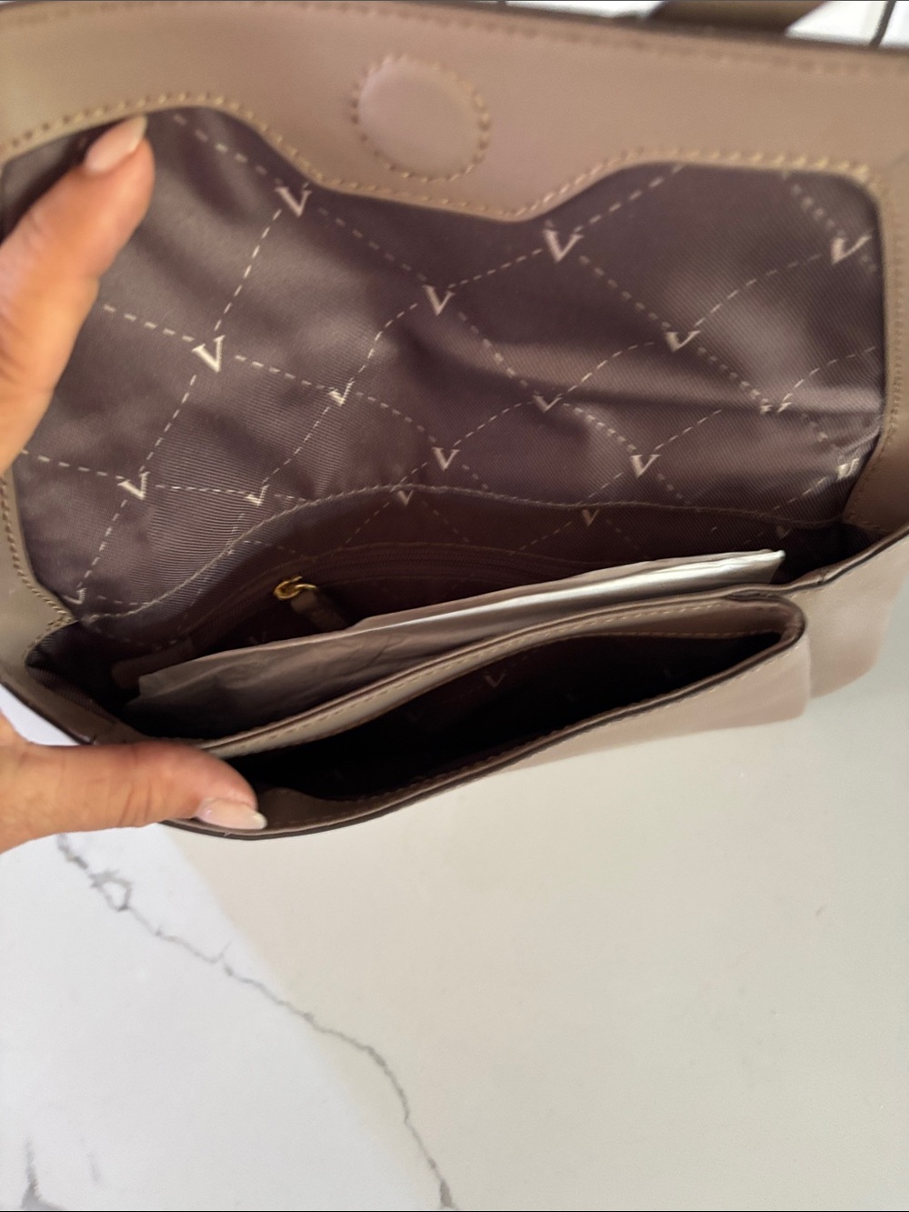 NWT Vince Camuto Taupe/Brown Crossbody Belt-Detail Shoulder Bag/Envelope Clutch - Picture 8 of 9